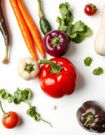 Vegetables on a white background, top view, close-upの写真素材