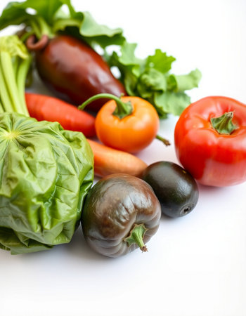 Fresh vegetables on a white background. Selective focus. Shallow depth of fieldの写真素材
