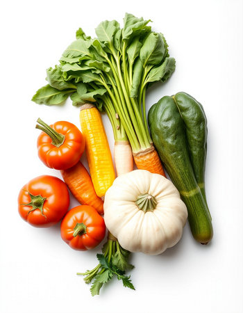 Vegetables on white background, top view. Healthy food conceptの写真素材