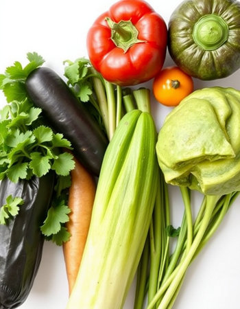 vegetables on a white background, top view, close-upの写真素材