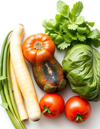vegetables on a white background, close-up, horizontalの写真素材
