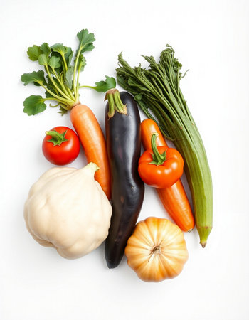 Vegetables on white background. Healthy food concept. Top view.の写真素材