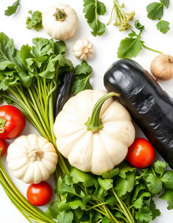 vegetables isolated on white background. top view. flat layの写真素材