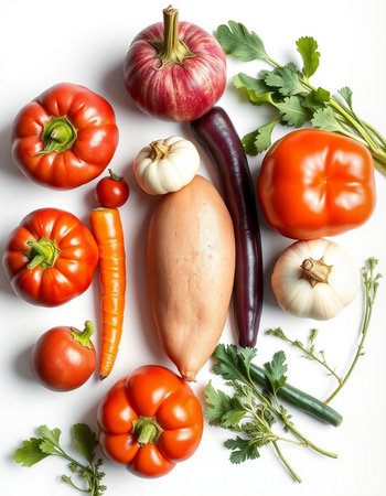 Fresh vegetables on white background. Healthy food concept. Top view.の写真素材