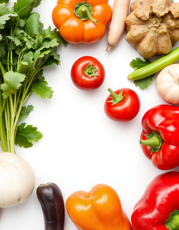 fresh vegetables isolated on white background with copy space for your text.の写真素材