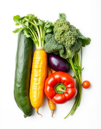 Vegetables isolated on white background. Healthy eating concept. Top view.の写真素材