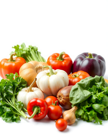 Fresh vegetables isolated on white background. Healthy food concept. Close up.の写真素材
