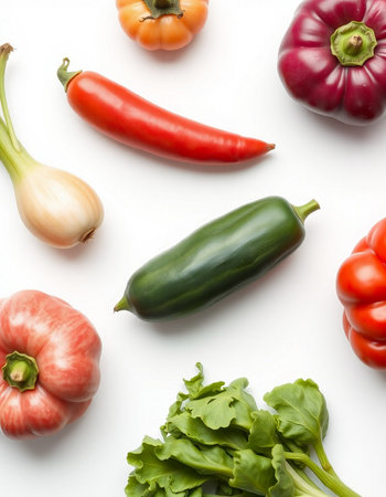 Different fresh vegetables on white background, top view. Vegetarian foodの写真素材
