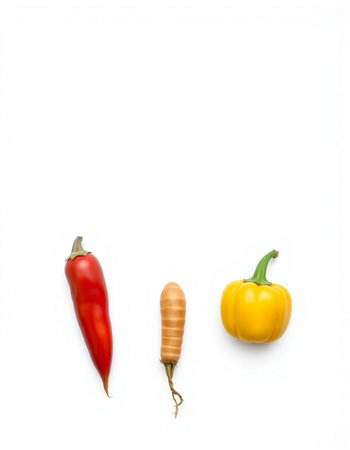 Red, yellow and orange vegetables isolated on white background.の写真素材