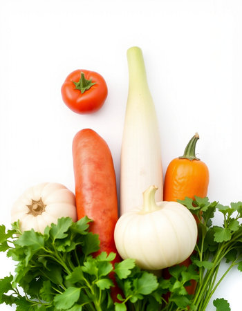 Fresh vegetables isolated on white background. Healthy food concept. Top view.の写真素材