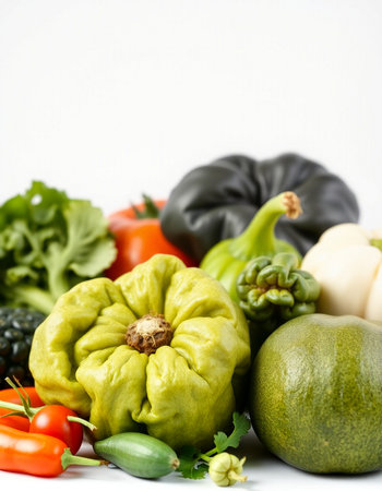 Composition with fresh vegetables on white background. Healthy food concept.の写真素材