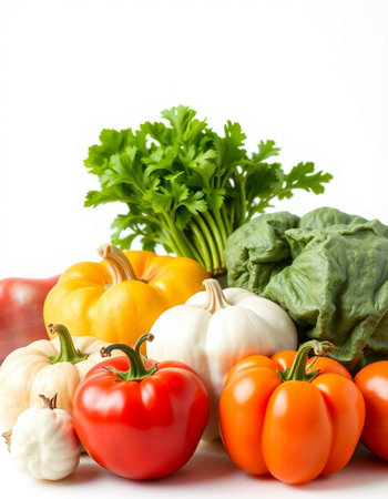 Fresh vegetables isolated on white background. Healthy food concept. Selective focus.