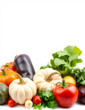 Vegetables isolated on white background with copy space for your textの写真素材
