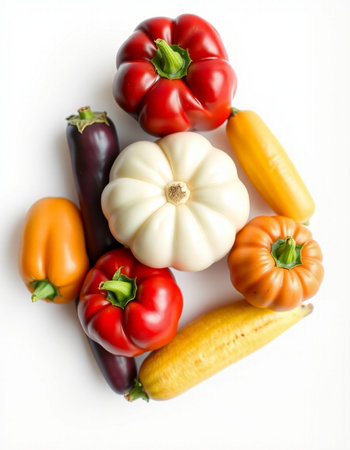 vegetables on a white background, top view, close-upの写真素材