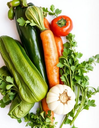 fresh vegetables on a white background, top view, close-upの写真素材