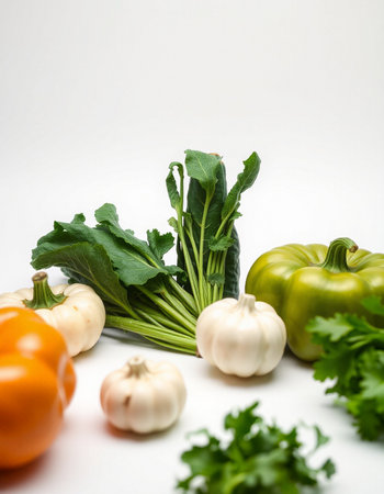 vegetables on a white background, close-up, horizontal