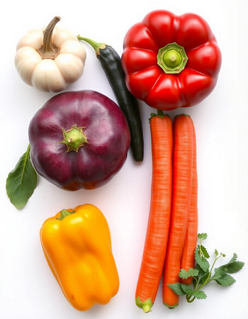 vegetables isolated on a white background. top view. flat layの写真素材