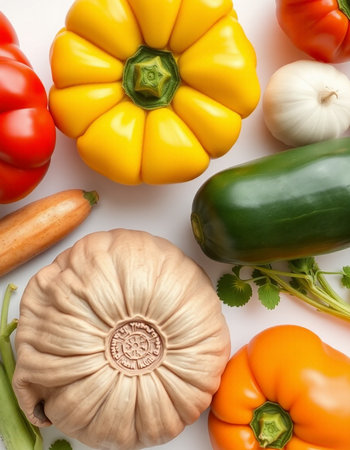 Different vegetables on white background, top view. Healthy food concept.の写真素材