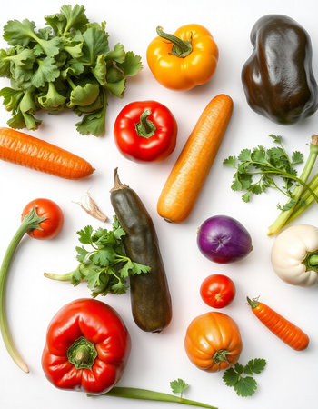 Vegetables on white background. Healthy food. Top view.の写真素材