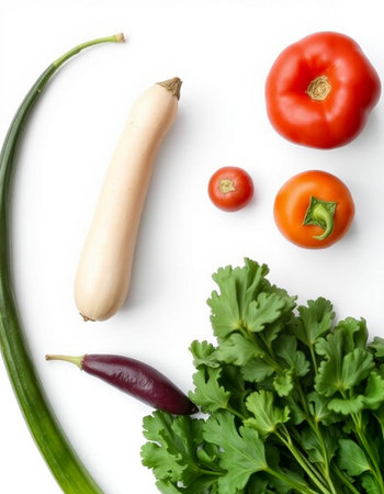 Vegetables on a white background, top view, flat lay.の写真素材