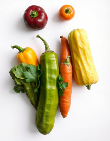 Fresh vegetables on white background, top view. Healthy food concept.の写真素材