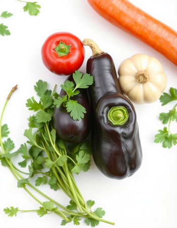 Fresh vegetables isolated on white background. Healthy food concept. Top view.の写真素材