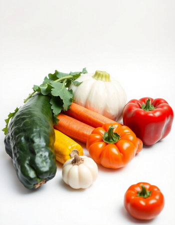 vegetables on a white background close-up, horizontal photo