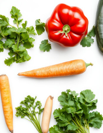 Vegetables isolated on white background. Flat lay, top viewの写真素材