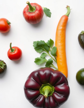 Composition with fresh vegetables on white background. Flat lay, top viewの写真素材