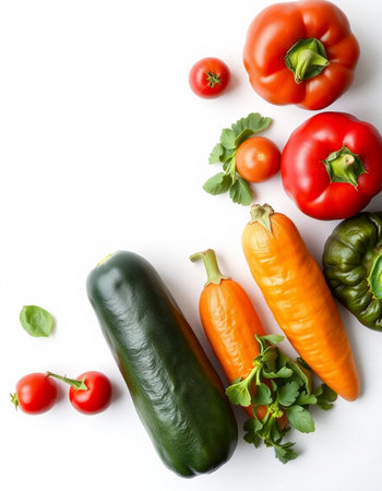 Fresh vegetables isolated on white background. Healthy food concept. Top view.の写真素材