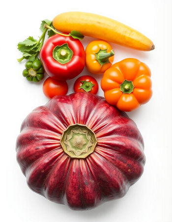 Composition with fresh vegetables on white background, top view. Balanced dietの写真素材