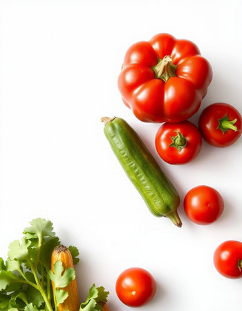 Composition with fresh vegetables on a white background. Balanced diet.