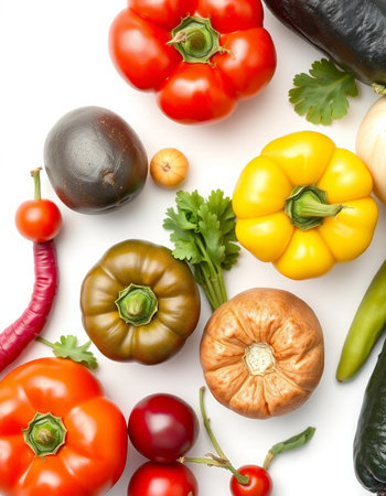 Composition with fresh vegetables on white background, top view. Healthy foodの写真素材