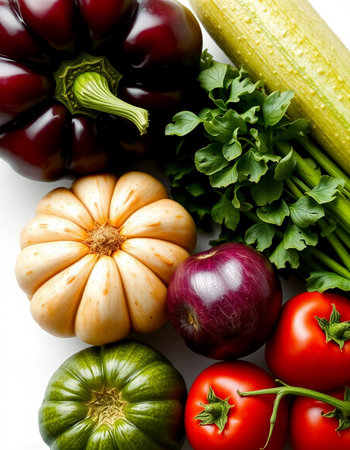 Vegetables on a white background, close-up, top viewの写真素材