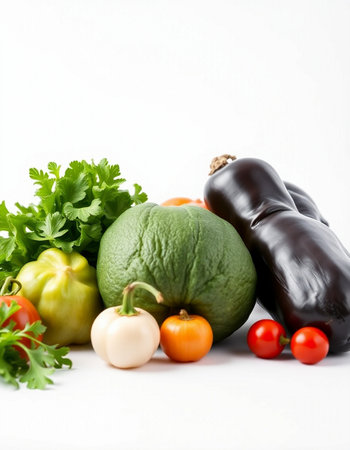 Fresh vegetables isolated on white background. Healthy food and diet concept.の写真素材