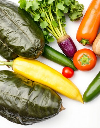 Fresh vegetables isolated on a white background. Healthy food. Top view.の写真素材
