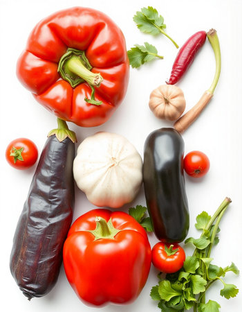 Vegetables on white background, top view. Healthy food conceptの写真素材