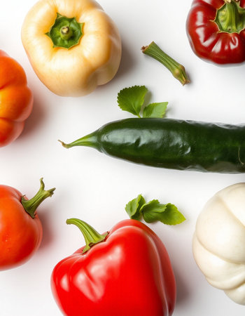 Fresh vegetables on white background, top view. Healthy food concept.の写真素材