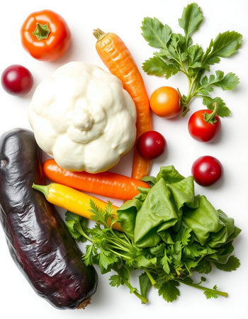 fresh vegetables on a white background, top view, close-upの写真素材