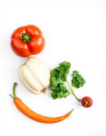 Vegetables arranged in the shape of a smile on a white background