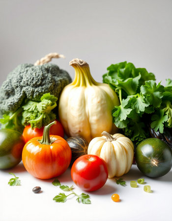 Fresh vegetables on a white background. Healthy food. Selective focus.の写真素材