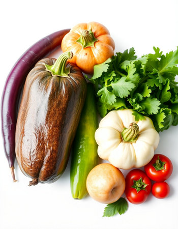 Vegetables isolated on white background. Healthy food. Top view.