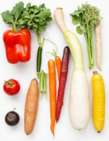 Vegetables on white background, top view. Healthy eating conceptの写真素材