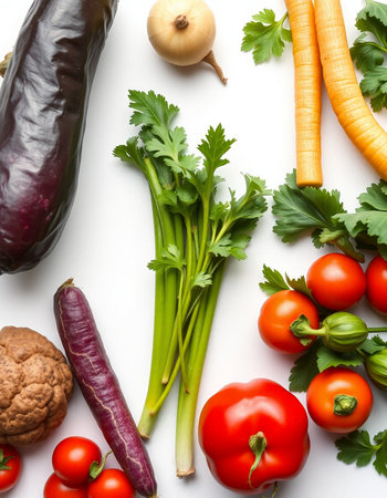Composition with fresh vegetables on white background, top view. Healthy foodの写真素材