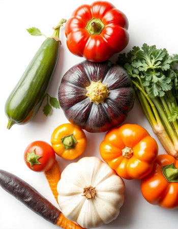 vegetables on a white background. top view, flat layの写真素材