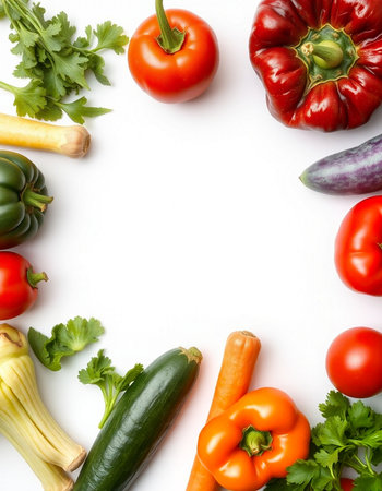 Vegetables in a paper bag on a white background, top viewの写真素材