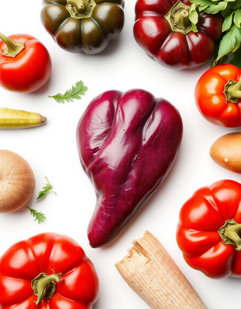Fresh vegetables isolated on white background. Top view. Flat lay.の写真素材