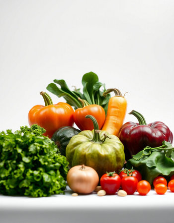 vegetables on a white background, close-up, top view