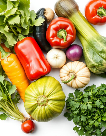 Fresh vegetables on a white background. Healthy food. Selective focus.の写真素材