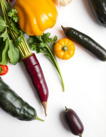 Fresh vegetables on white background, top view. Healthy food concept.の写真素材